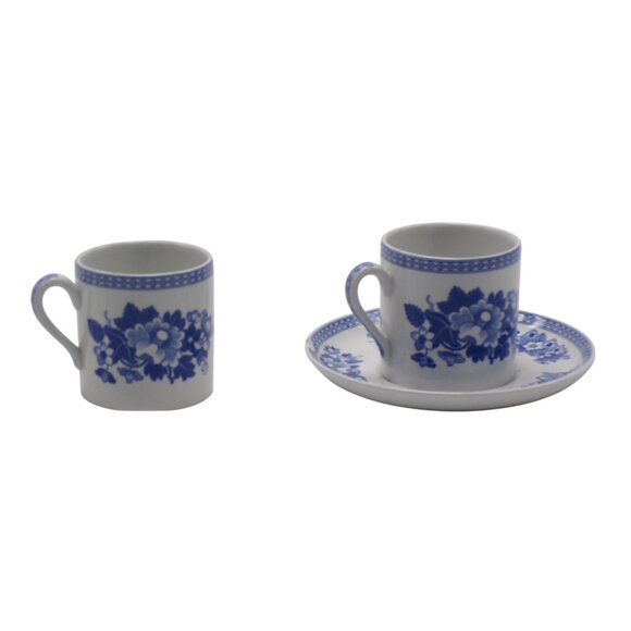 Spode Blue Room Collection Blue Groups Porcelain Demitasse 2-Cups 1-Saucer Set - Picture 3 of 9